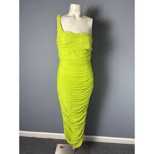 HOUSE OF CB Womens L Nia Bodycon Dress One-Shoulder Acid Green Neon READ